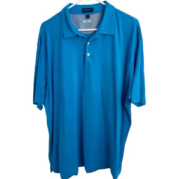 Peter Millar Polo Shirt Mens 2XL XXL Solid AQUA Blue Golf Perfect Pique Cotton - Picture 1 of 7
